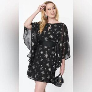 NWT M 6/8 Smak Parlour Black & Silver Snowflake “Social Climber” Caftan Dress